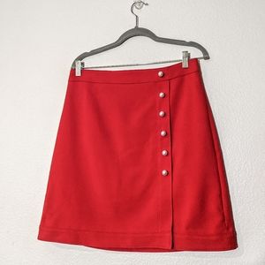 Ann Taylor Factory | Pearl Button Down A-Line Skirt - Red, Size 8